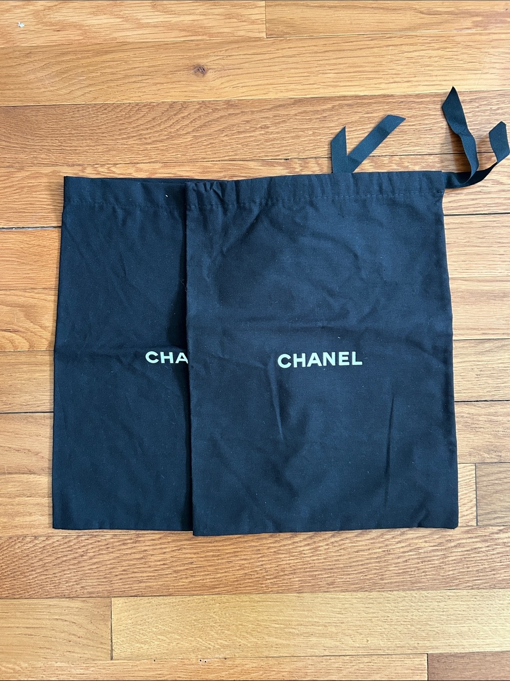 CHANEL-pair of authentic  Black Logo Cotton Dust Bags